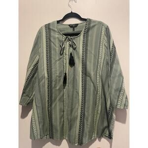 Ulla Popken 3/4 sleeve green cotton cottage core tunic size 20/22